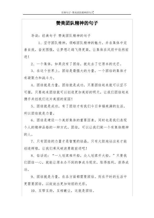 赞美团队精神的句子