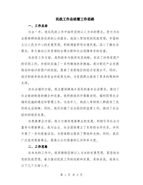 民政工作总结暨工作思路