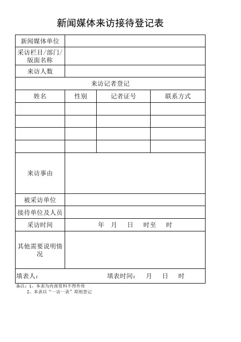 新闻媒体来访登记表