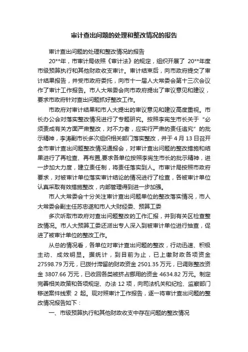 审计查出问题的处理和整改情况的报告