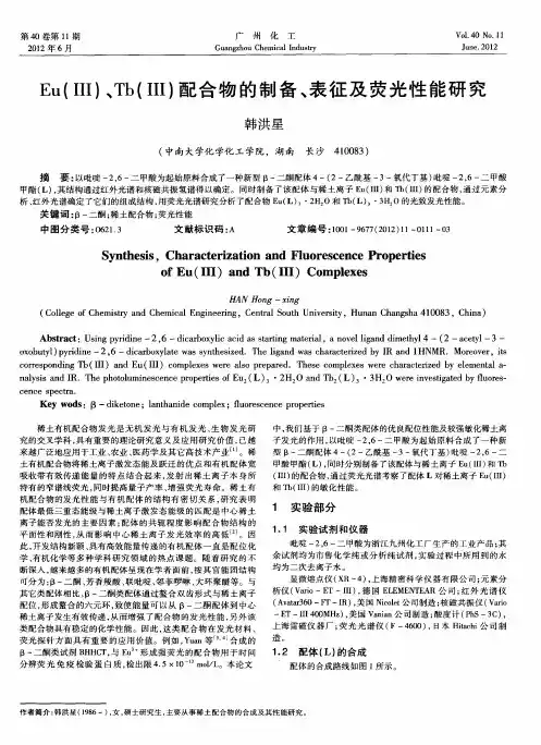 Eu(Ⅲ)、Tb(Ⅲ)配合物的制备、表征及荧光性能研究