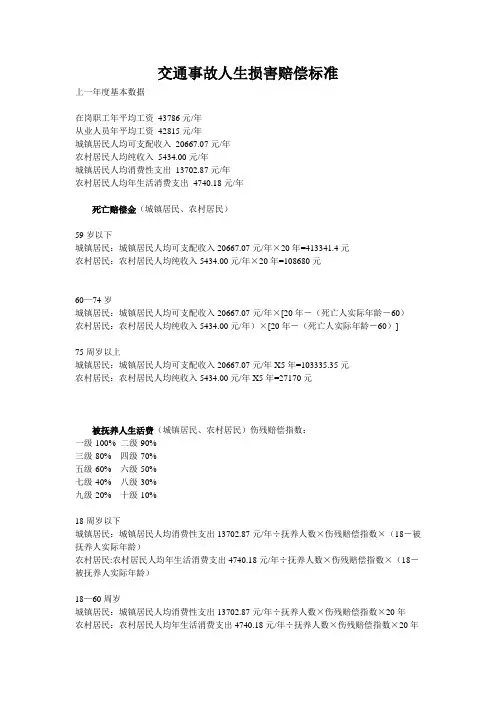 贵州省交通事故人身赔偿计算标准表