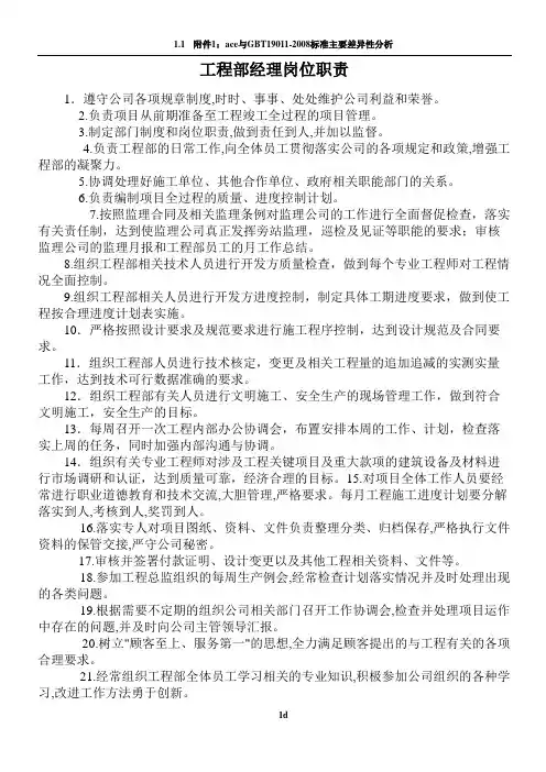 房地产公司工程部经理岗位职责