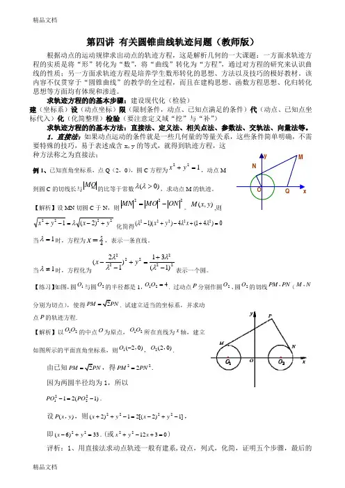 最新圆锥曲线轨迹问题(教师版)