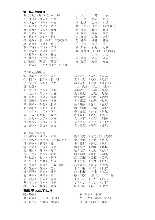语文第二册1——8单元组词表