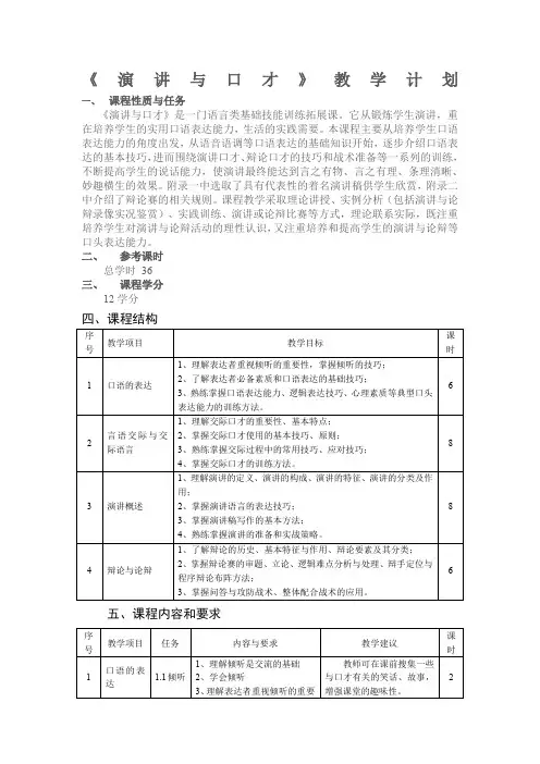 《演讲与口才》教学计划