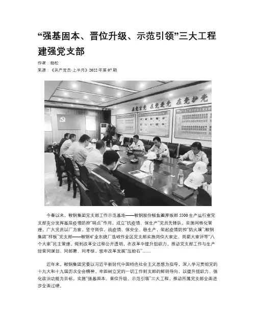 “强基固本、晋位升级、示范引领”三大工程建强党支部