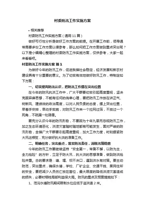村委防汛工作实施方案