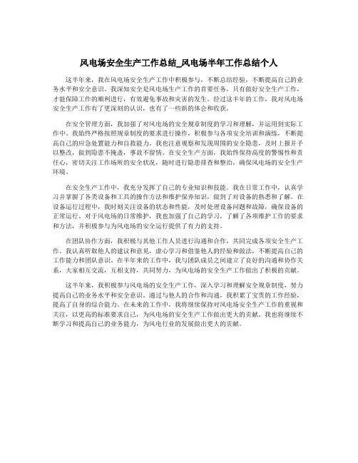 风电场安全生产工作总结_风电场半年工作总结个人