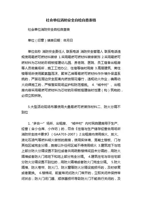 社会单位消防安全自检自查表格