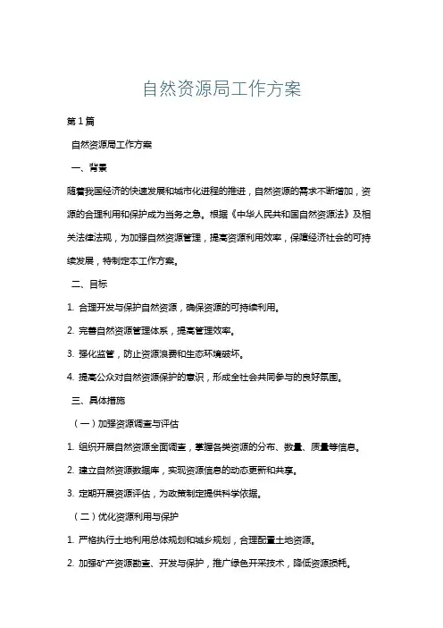 自然资源局工作方案