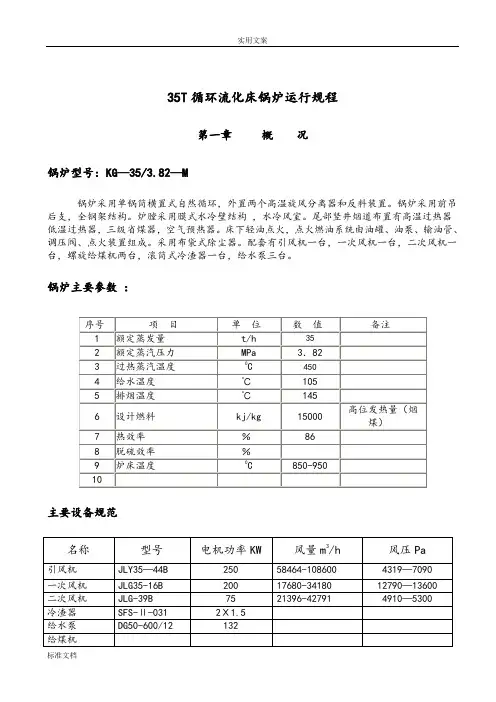 35吨循环流化床锅炉运行操作规程