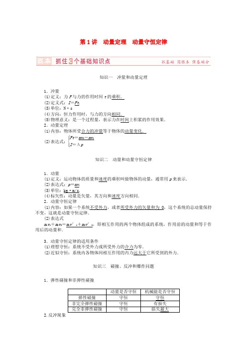 (新课标)河南省2015高考物理总复习讲义 第13章 第1讲 动量定理 动量守恒定律