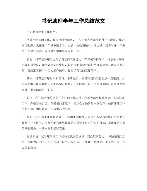 书记助理半年工作总结范文