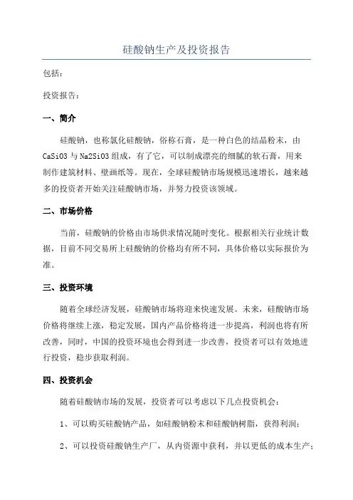 硅酸钠生产及投资报告