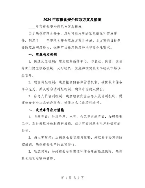 2024年市粮食安全应急方案及措施