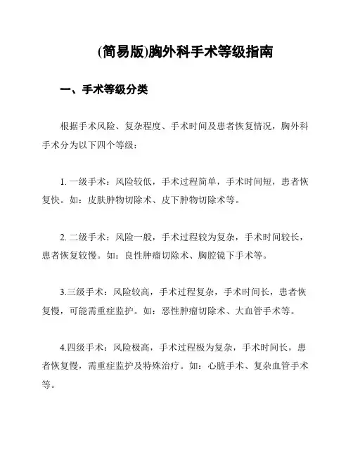 (简易版)胸外科手术等级指南