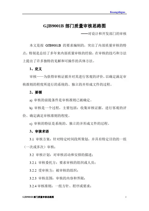 GJB9001B部门质量审核思路图(设计开发部门)