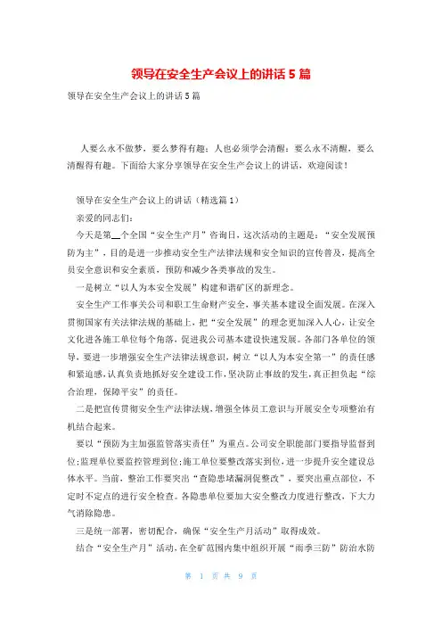 领导在安全生产会议上的讲话5篇
