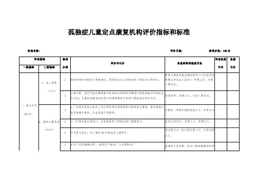 孤独症儿童定点康复机构评价指标和标准