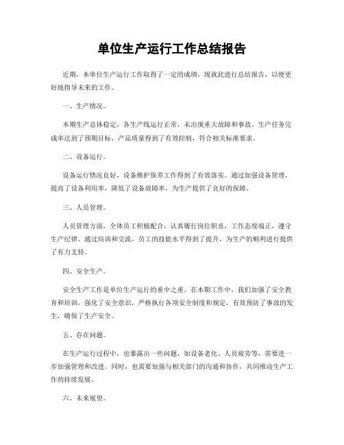 单位生产运行工作总结报告