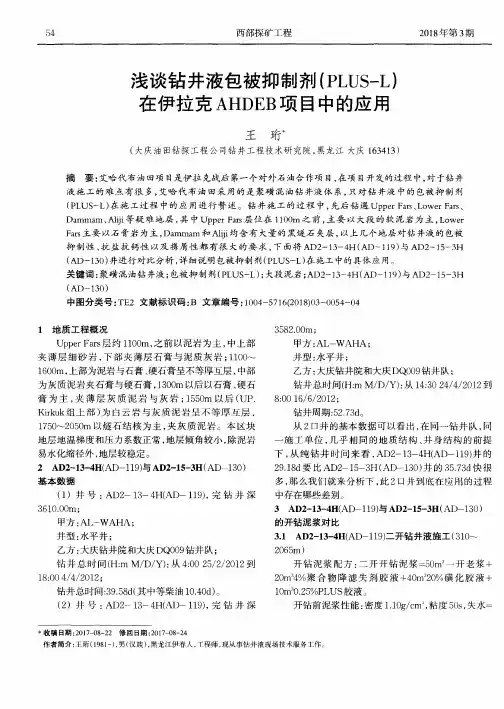 浅谈钻井液包被抑制剂(PLUS—L)在伊拉克AHDEB项目中的应用