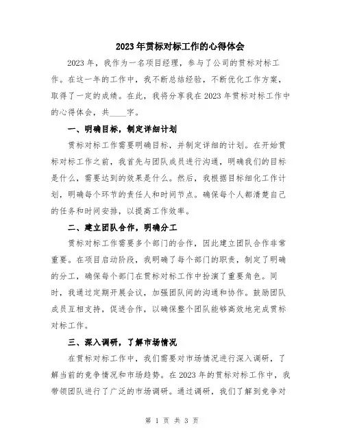 2023年贯标对标工作的心得体会