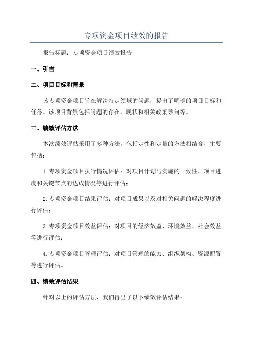 专项资金项目绩效的报告