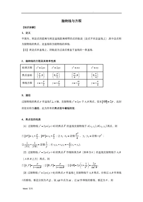 抛物线知识点与性质大全