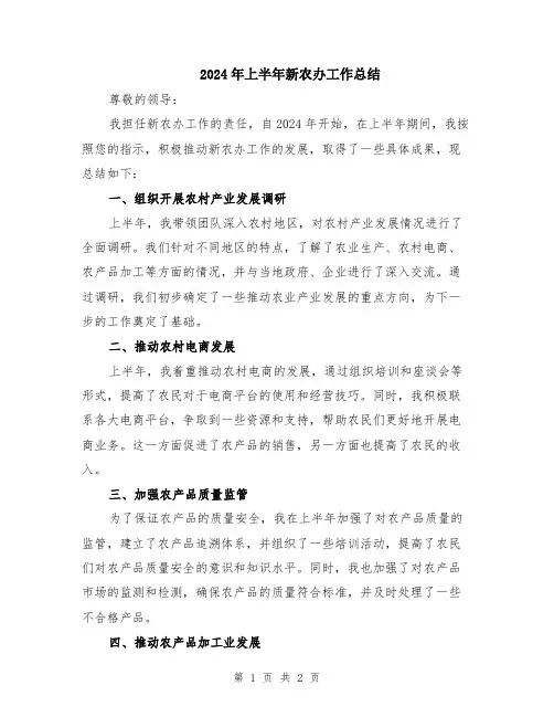 2024年上半年新农办工作总结