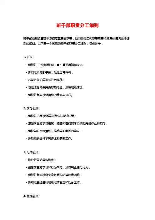 班干部职责分工细则