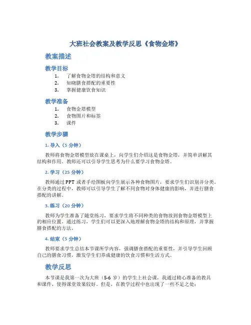 大班社会教案及教学反思《食物金塔》
