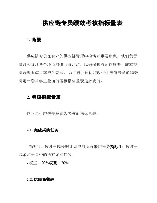 供应链专员绩效考核指标量表