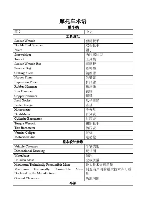 摩托车术语表讲解