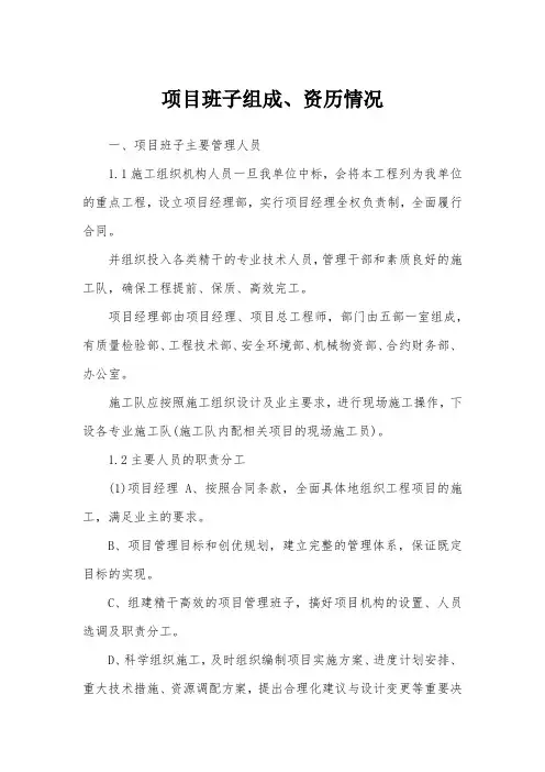 项目班子组成、资历情况