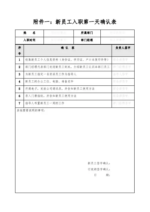 新员工入职与试用期各类表格模板