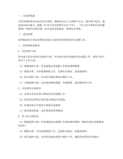 电站雷击事故应急预案