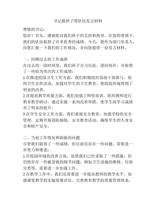 书记抓班子带队伍发言材料