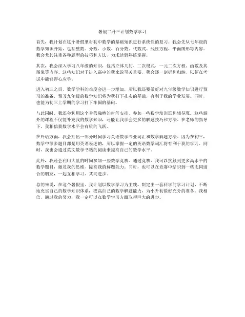 暑假二升三计划数学学习