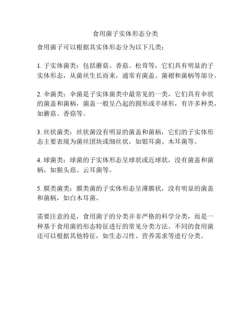 食用菌子实体形态分类