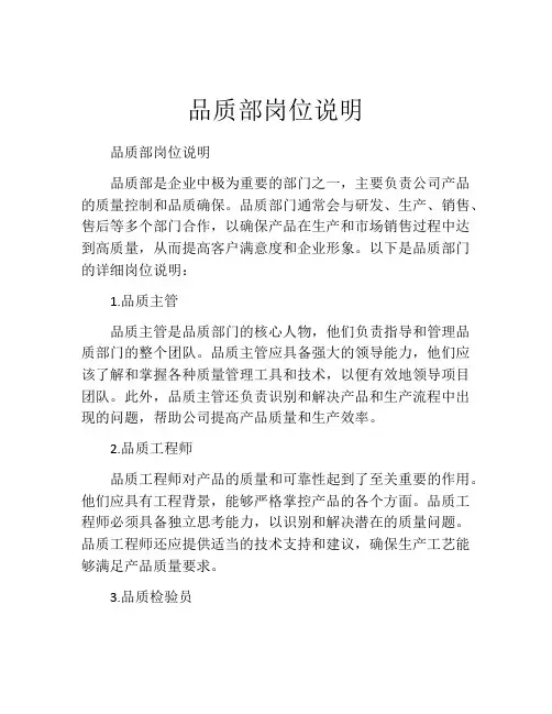 品质部岗位说明