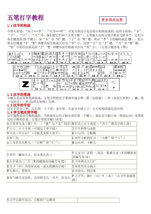 五笔打字教程(五笔字根表及口诀)