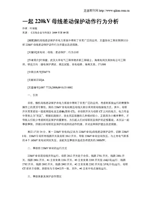 一起220kV母线差动保护动作行为分析