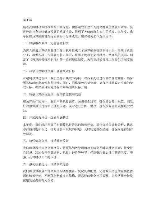 年度预算绩效管理总结(3篇)