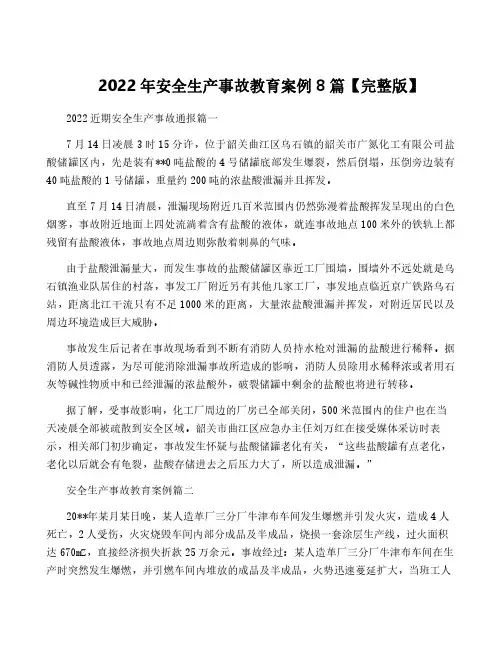 2022年安全生产事故教育案例8篇【完整版】