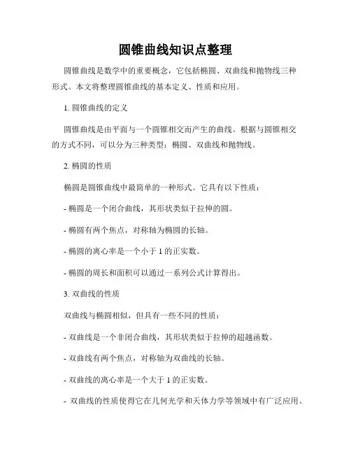 圆锥曲线知识点整理