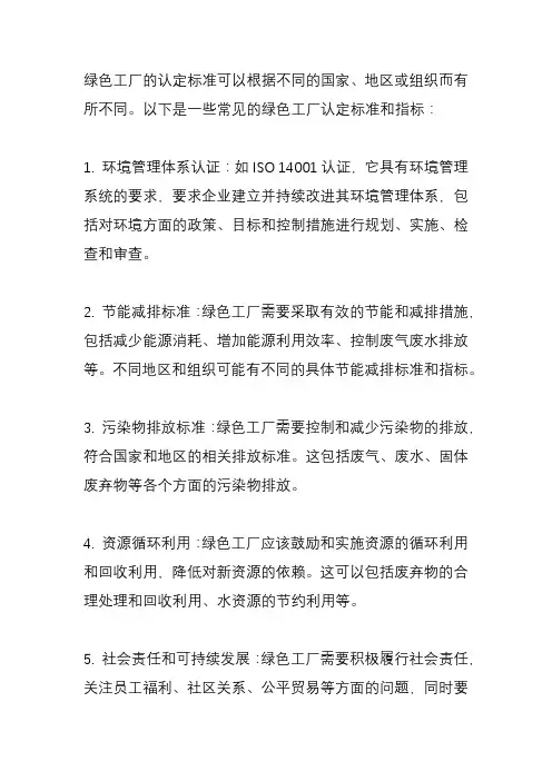 绿色工厂认定标准