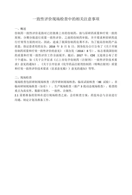 一致性评价现场检查中的相关注意事项