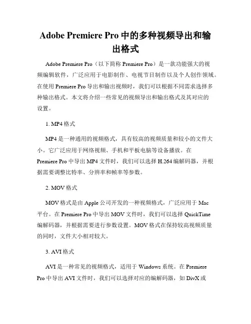 Adobe Premiere Pro中的多种视频导出和输出格式