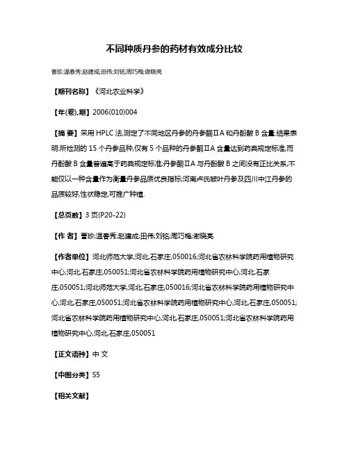 不同种质丹参的药材有效成分比较